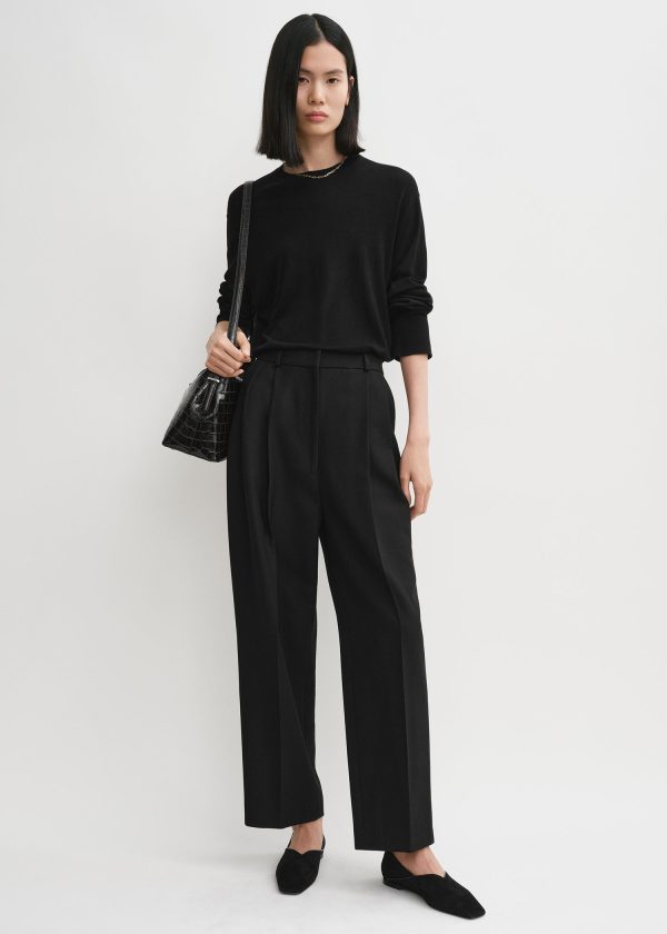 Double-pleated cropped trousers black Online Hot Sale