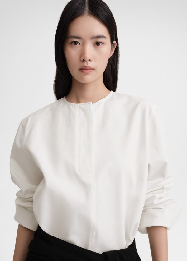 Collarless cotton-twill shirt white For Discount