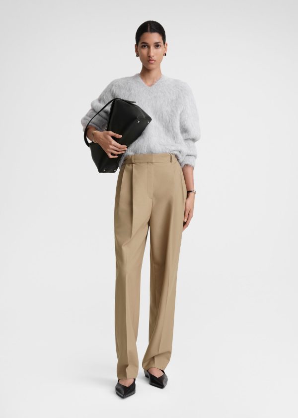 Double-pleated tailored trousers biscuit For Cheap