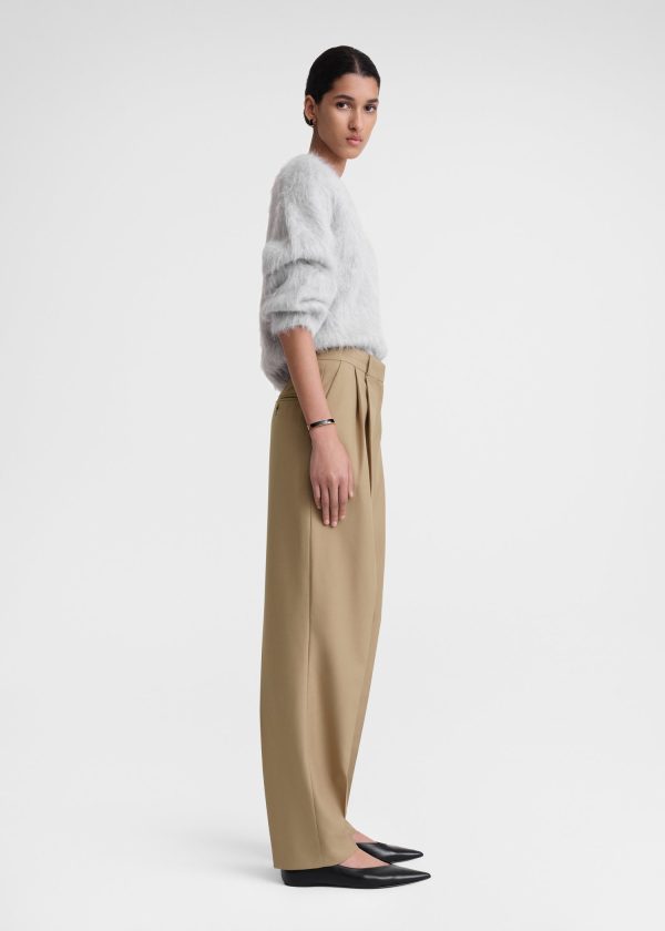 Double-pleated tailored trousers biscuit For Cheap