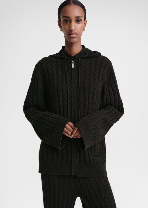 Cable knit hoodie espresso For Cheap