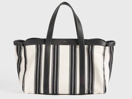 Striped canvas tote white black For Cheap