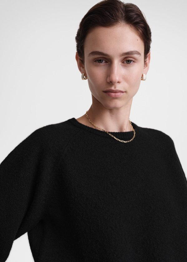 Crew-neck wool knit black Online now