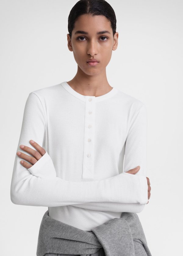 Classic rib henley top white Supply