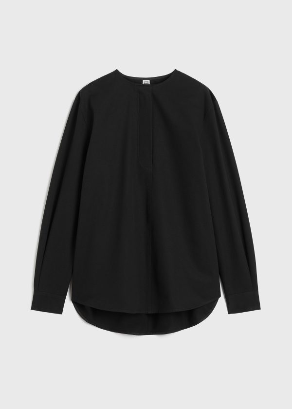 Collarless cotton-twill shirt black For Sale