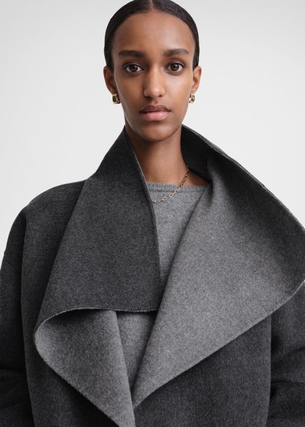 Two-tone signature wool cashmere coat dark grey melange Supply