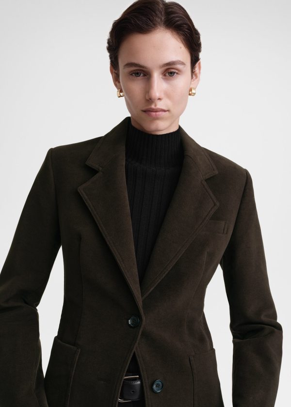 Cinched-waist moleskin blazer espresso Fashion