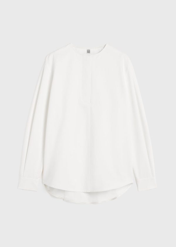 Collarless cotton-twill shirt white For Discount