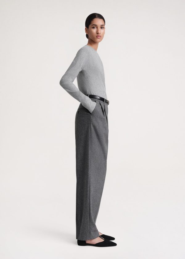 Double-pleated tailored trousers grey mélange on Sale