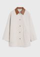 Leather-collar cotton barn jacket pebble For Cheap