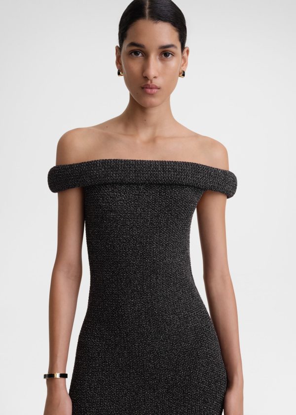 Off-shoulder roll knit dress black Discount