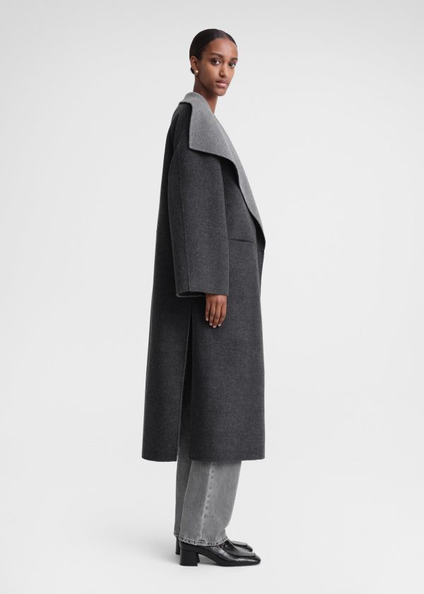 Two-tone signature wool cashmere coat dark grey melange Supply