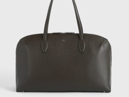 Grained-leather day tote dark chocolate Discount