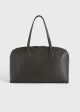 Grained-leather day tote dark chocolate Discount