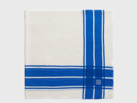 Wool silk blanket scarf blue ecru Online now