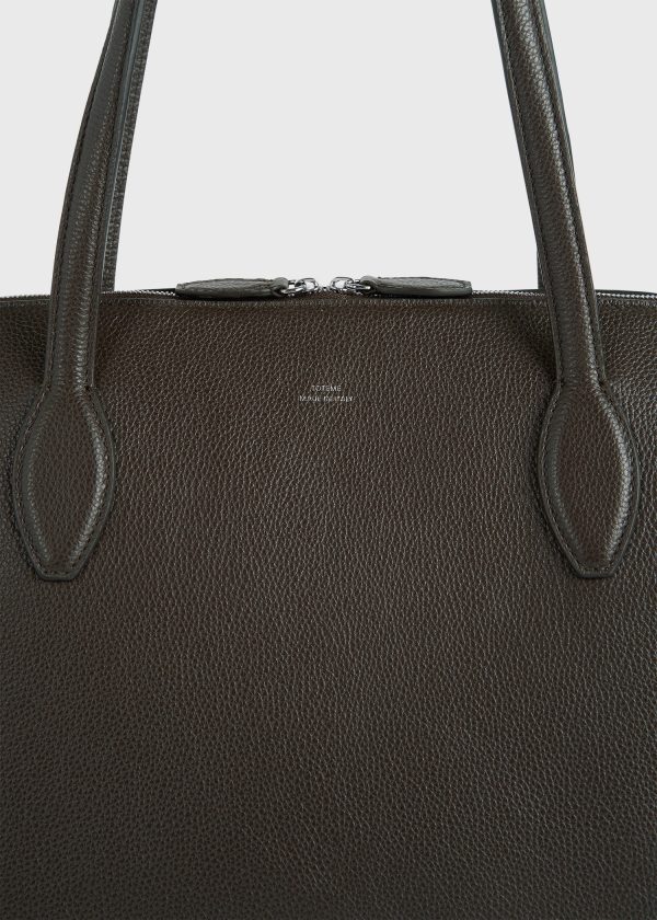 Grained-leather day tote dark chocolate Discount