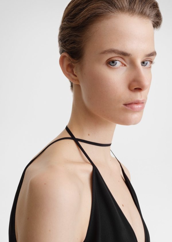 Double-halter silk top black Supply