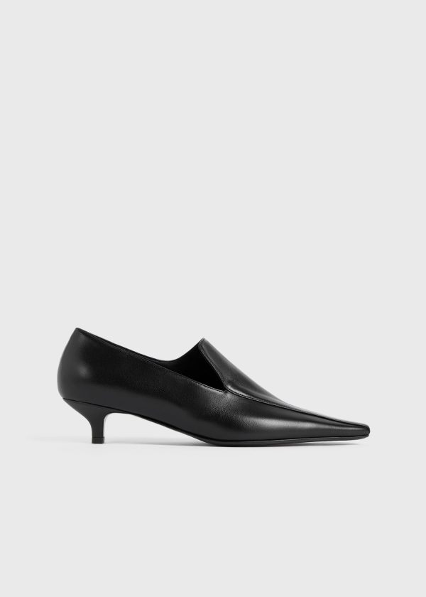 Leather kitten loafers black For Discount