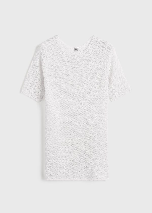 Short-sleeve crochet top off-white For Cheap