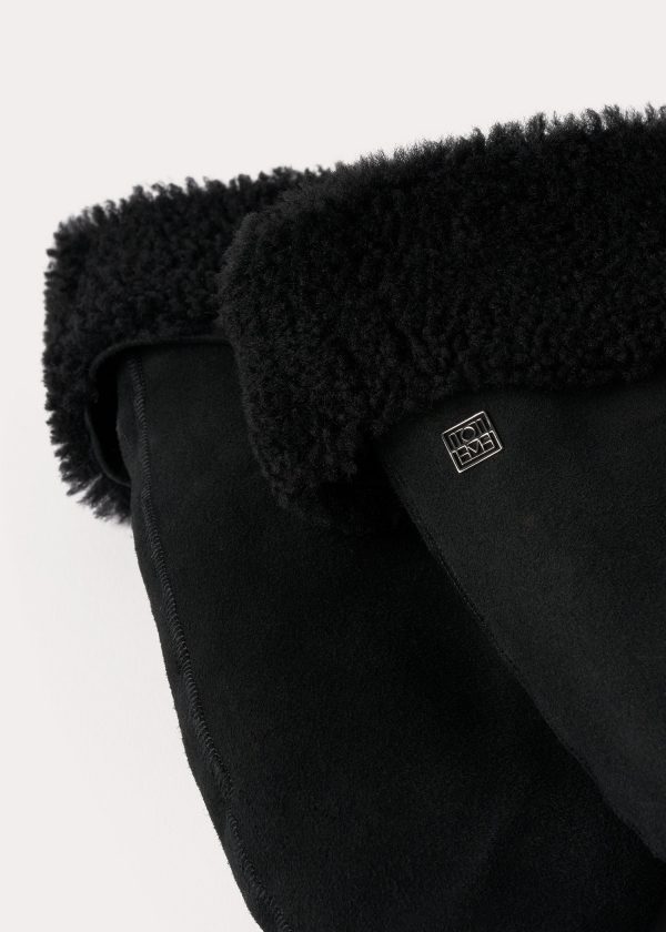 Suede shearling mittens black Online Hot Sale