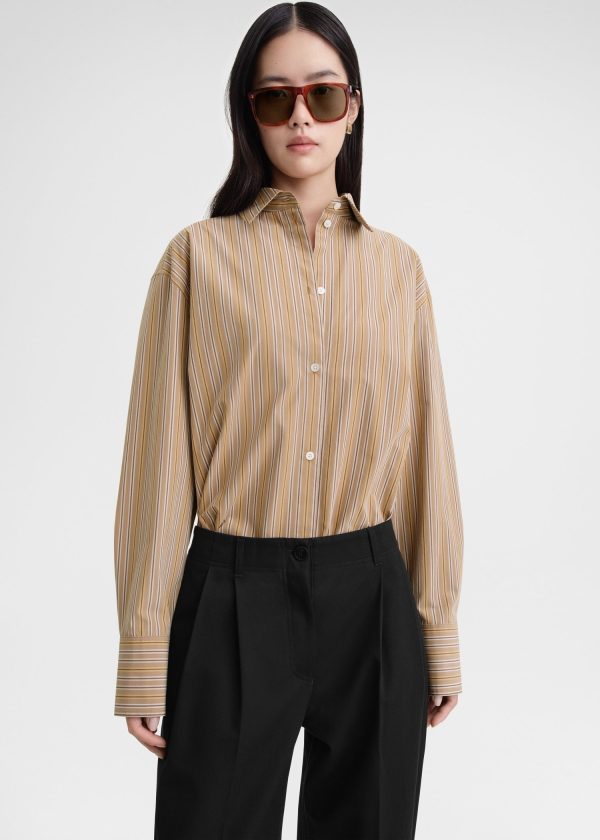 Relaxed striped cotton shirt caramel cornsilk Discount