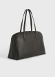 Grained-leather day tote dark chocolate Discount