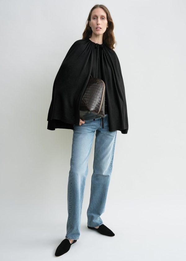 Drawstring cape black Fashion