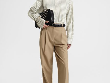 Striped half-placket shirt olive ecru Discount