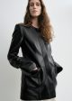 Collarless leather jacket black Cheap