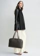 Grained-leather day tote dark chocolate Discount