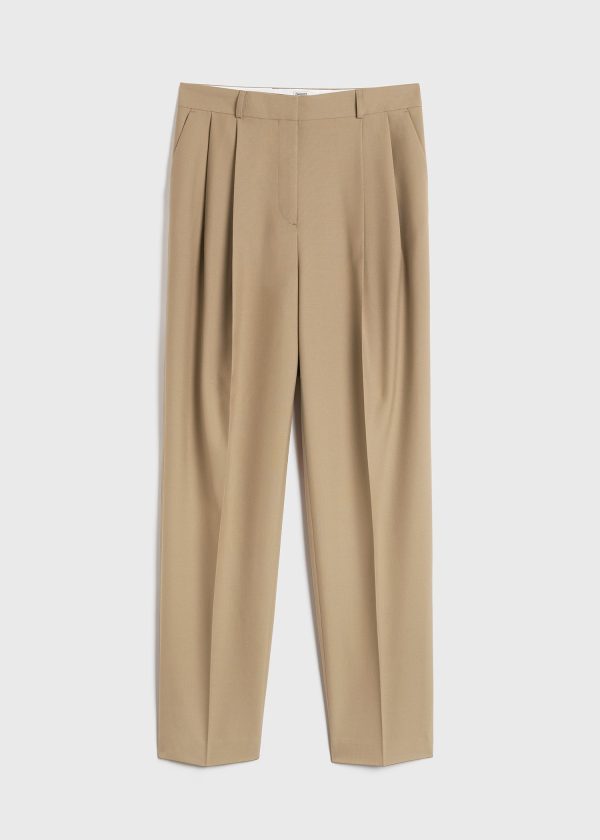 Double-pleated tailored trousers biscuit For Cheap