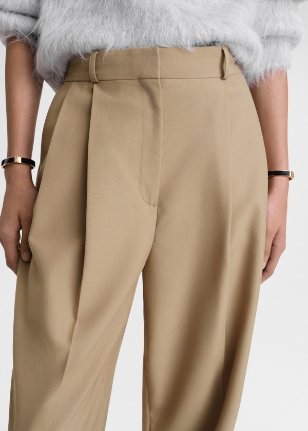 Double-pleated tailored trousers biscuit For Cheap