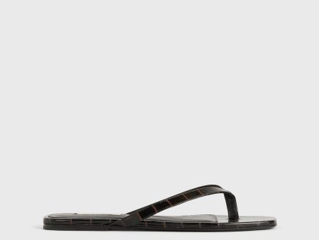 Croco-embossed flip flops dark brown on Sale