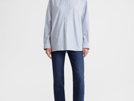 Striped half-placket shirt blue white Online