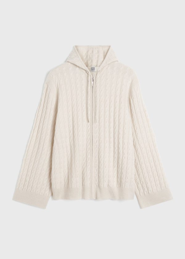 Cable knit hoodie snow For Cheap