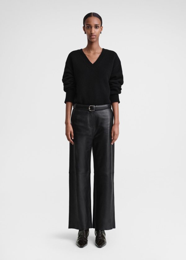 Paneled leather trousers black Online Sale