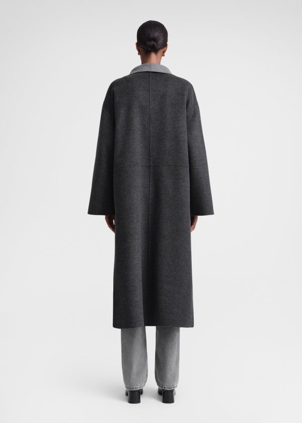 Two-tone signature wool cashmere coat dark grey melange Supply