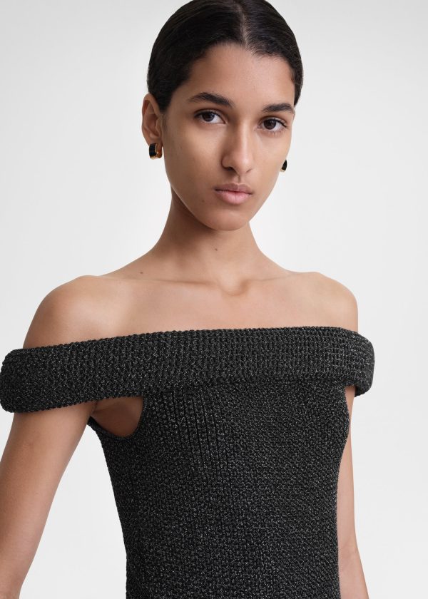 Off-shoulder roll knit dress black Discount