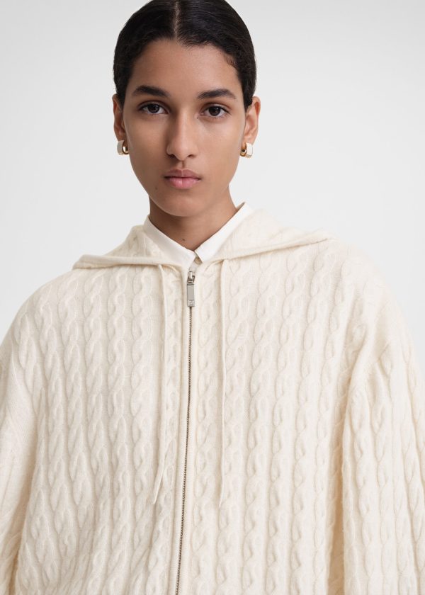 Cable knit hoodie snow For Cheap