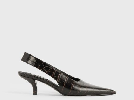 Classic croco-embossed slingbacks dark brown Hot on Sale