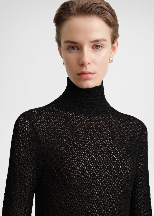 High-neck crochet top black Online now