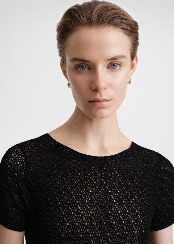 Short-sleeve crochet top black Online Hot Sale