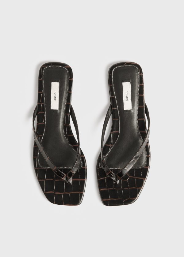 Croco-embossed flip flops dark brown on Sale