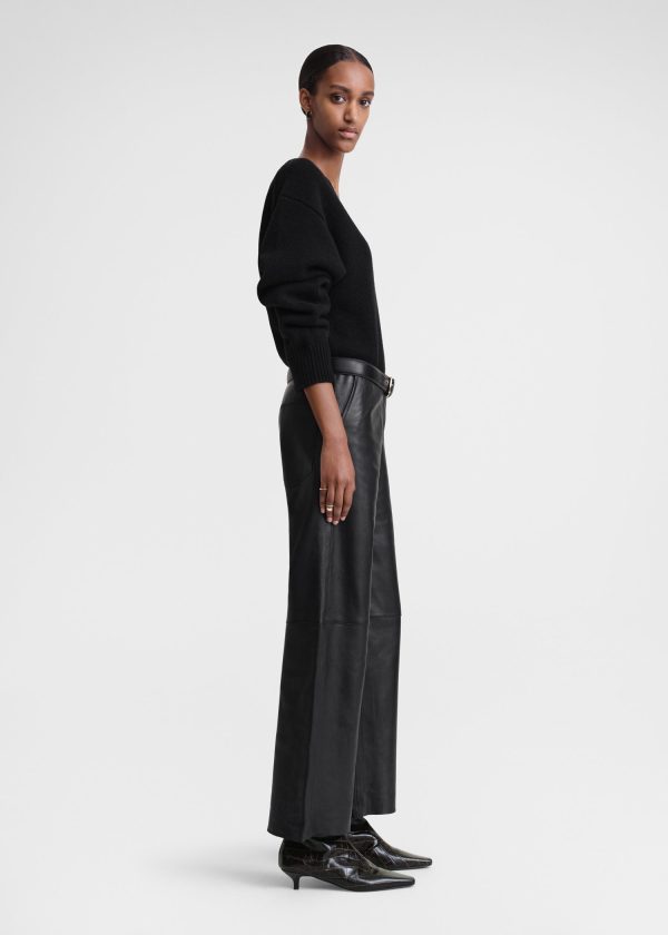 Paneled leather trousers black Online Sale