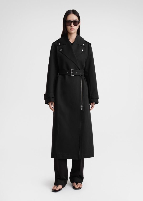 Cotton biker trench black Online