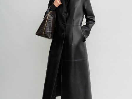 Slim leather coat black Online Sale