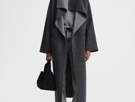 Two-tone signature wool cashmere coat dark grey melange Supply