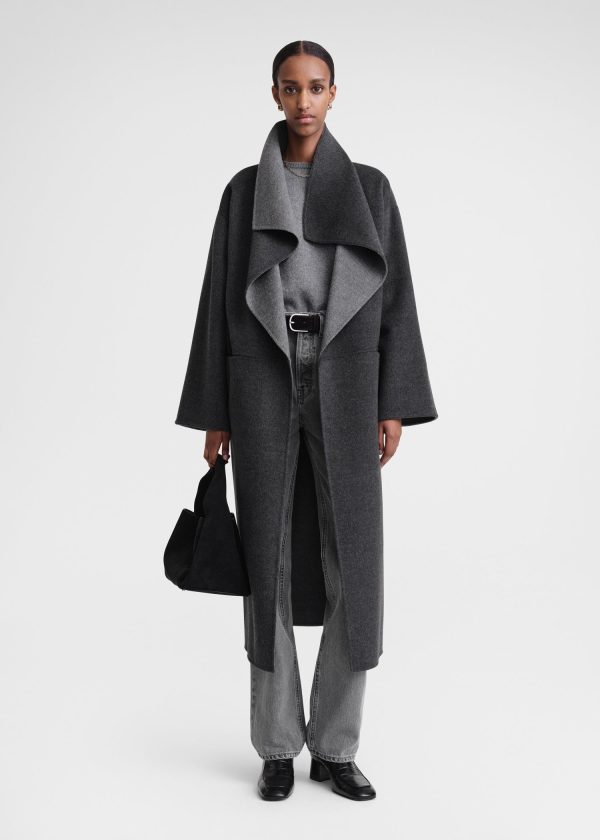 Two-tone signature wool cashmere coat dark grey melange Supply