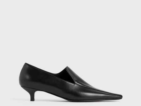 Leather kitten loafers black For Discount